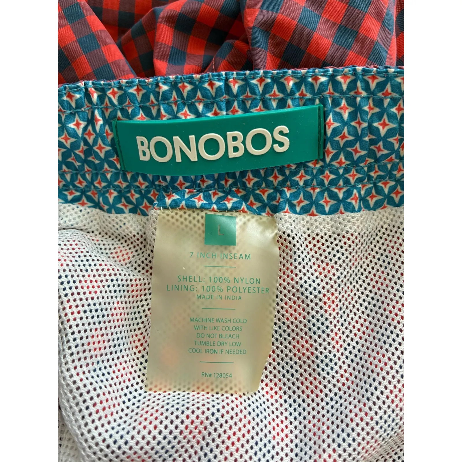 Bonobos Gingham Swim Trunks Shorts Red Navy Blue Men's Size L 7 Inch Inseam Size L - Image 3