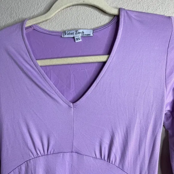 Velvet Torch Los Angeles Purple Long Sleeve V Neck Midi Dress‎ XS - Image 7