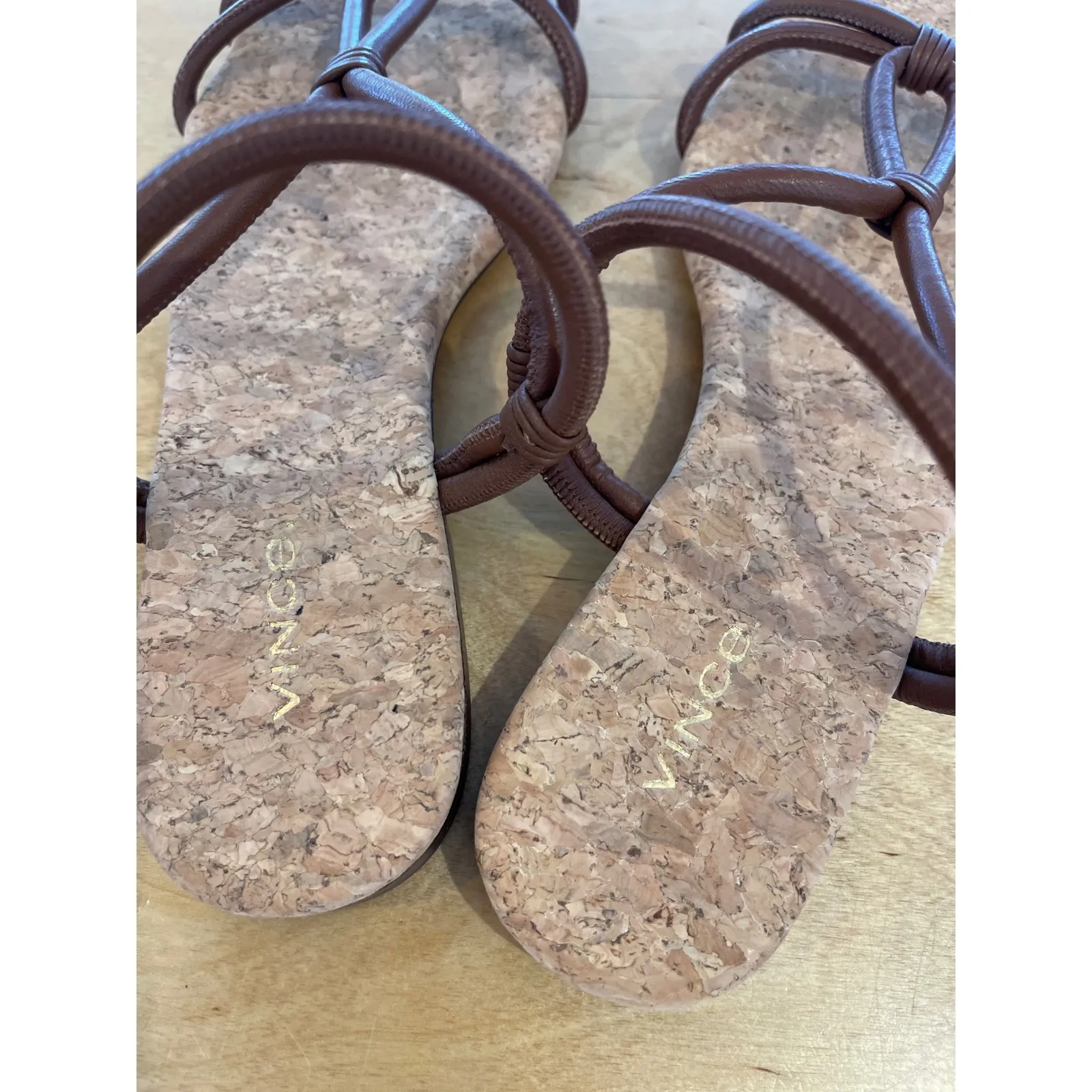 Vince Women's Sandals Size 8M Brown Cork Strappy Square‎ Toe - Image 5