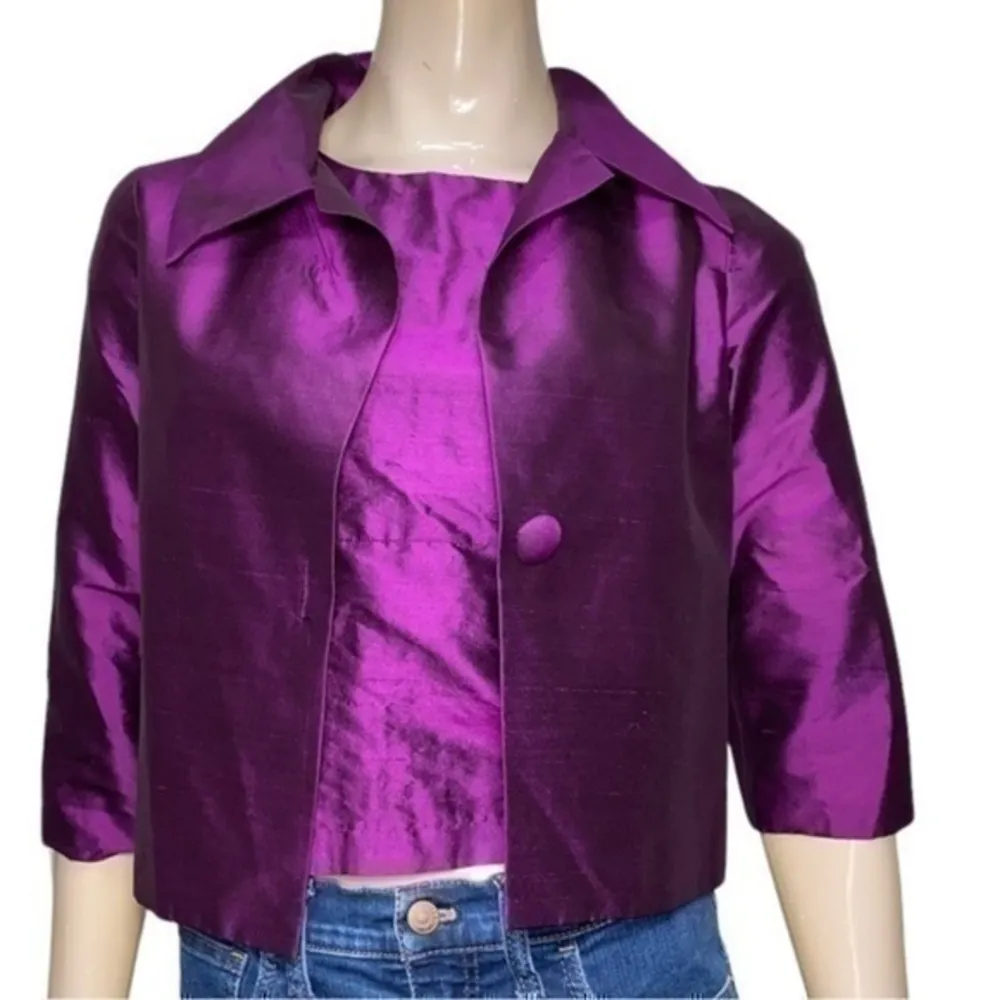 Calypso Women’s Size XS Purple Silk Taffeta Twin Set Tank & Button Jacket - Image 3