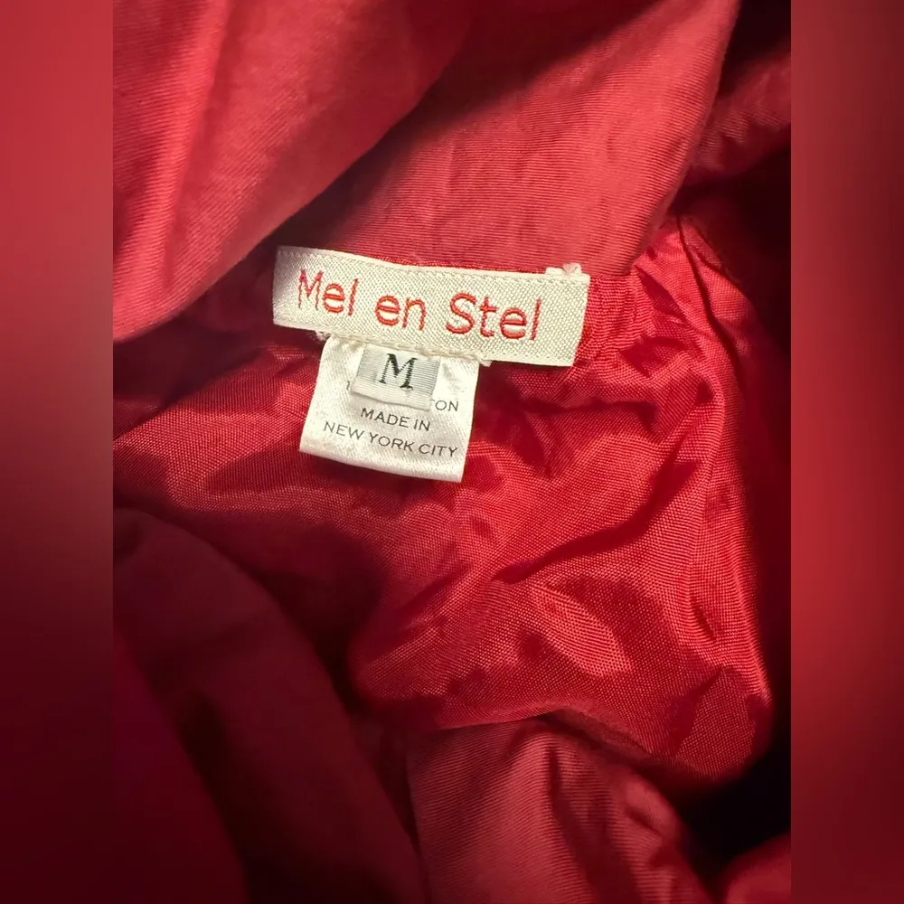 Mel En Stel New York Elegant Ruffle Lightweight Jacket Medium Burgundy Wine Red - Image 6