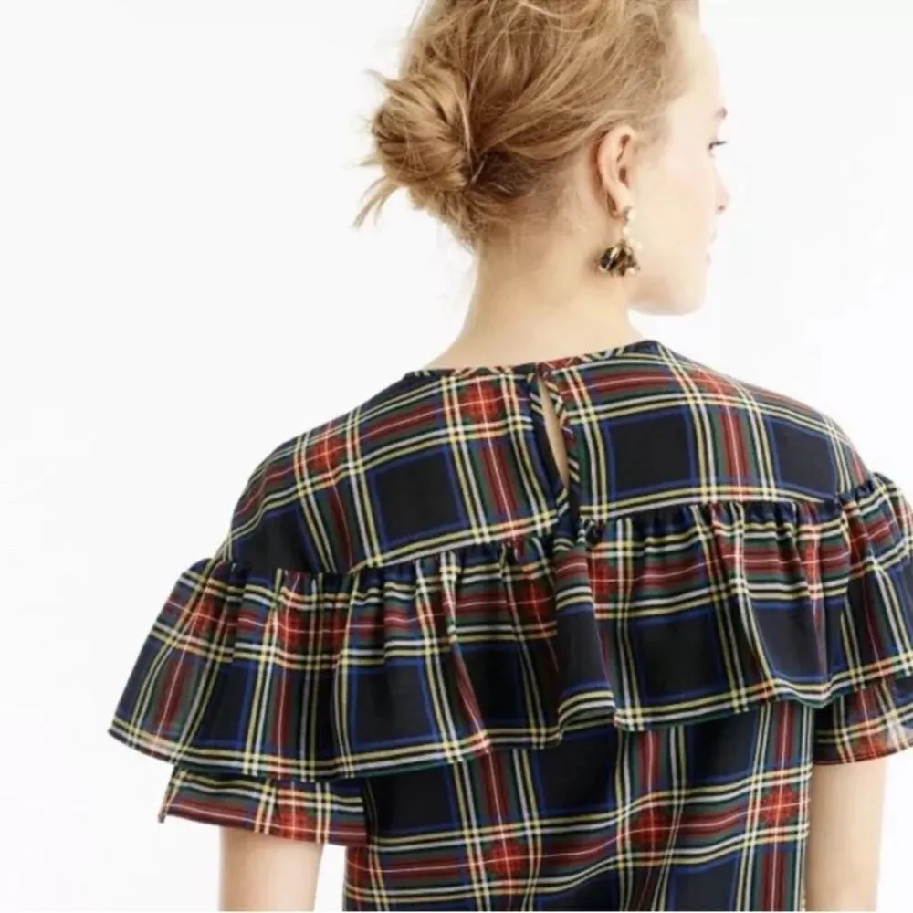 J Crew Edie Stewart Tartan Plaid Ruffle Top Festive Blouse C28 - Image 2