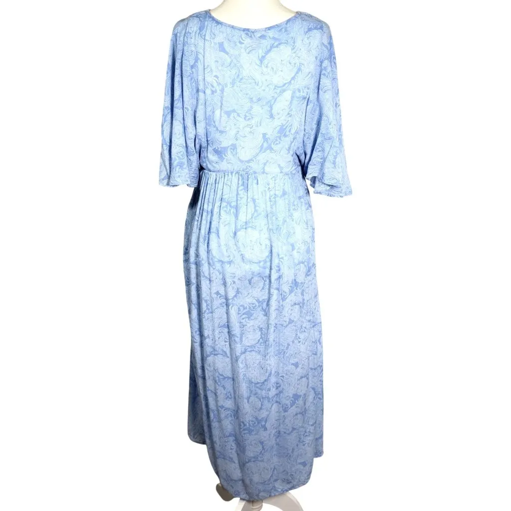 Hinge Womens Dress Size M Blue Paisley Maxi Beachy Flutter Sleeves V-Neckline - Image 2