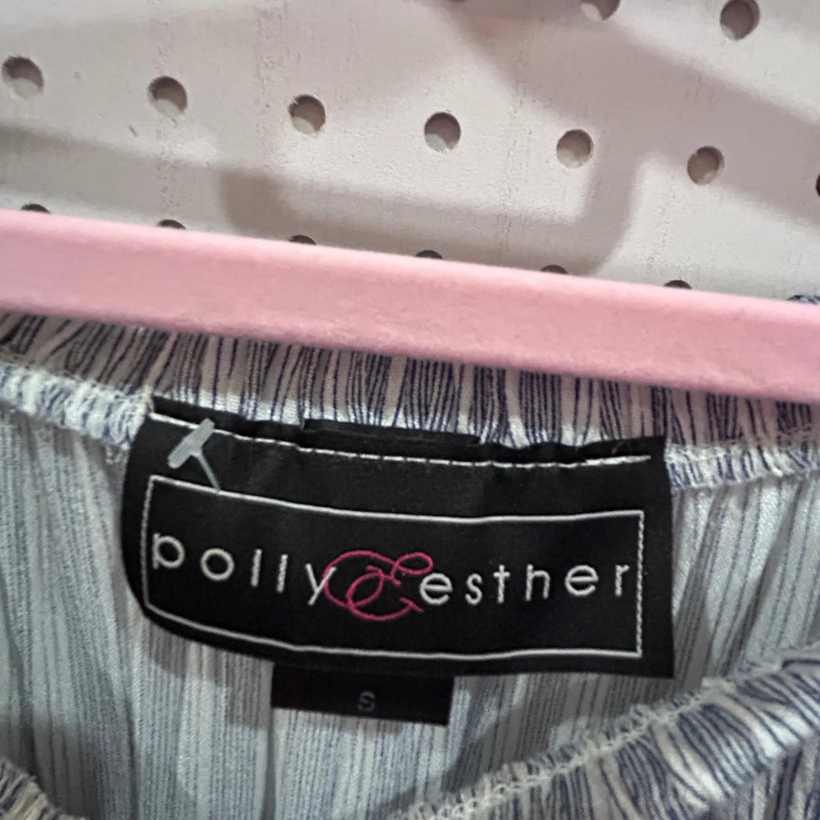 Polly & Esther Off The Shoulder Striped Blouse 3/4 Sleeve Smocked Neckline S - Image 5