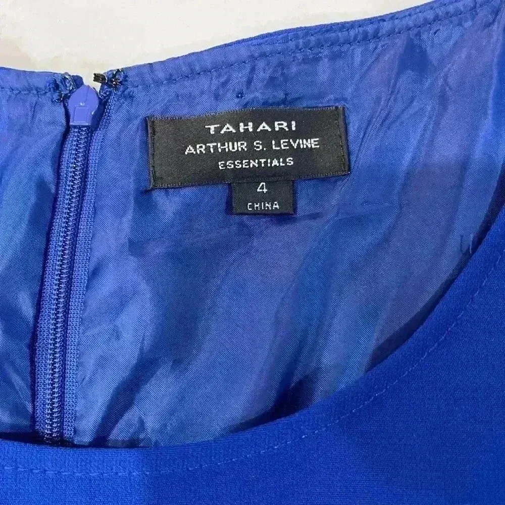 Tahari Arthur S. Levine Blue Cap Sleeve Career Dress Women's 4 Lined Belt Loops - Image 4