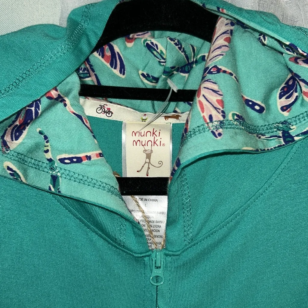 NWT Munki Munki Size L Perfect Pajamas Teal Long Sleeve Zipup Hoodie - Image 4