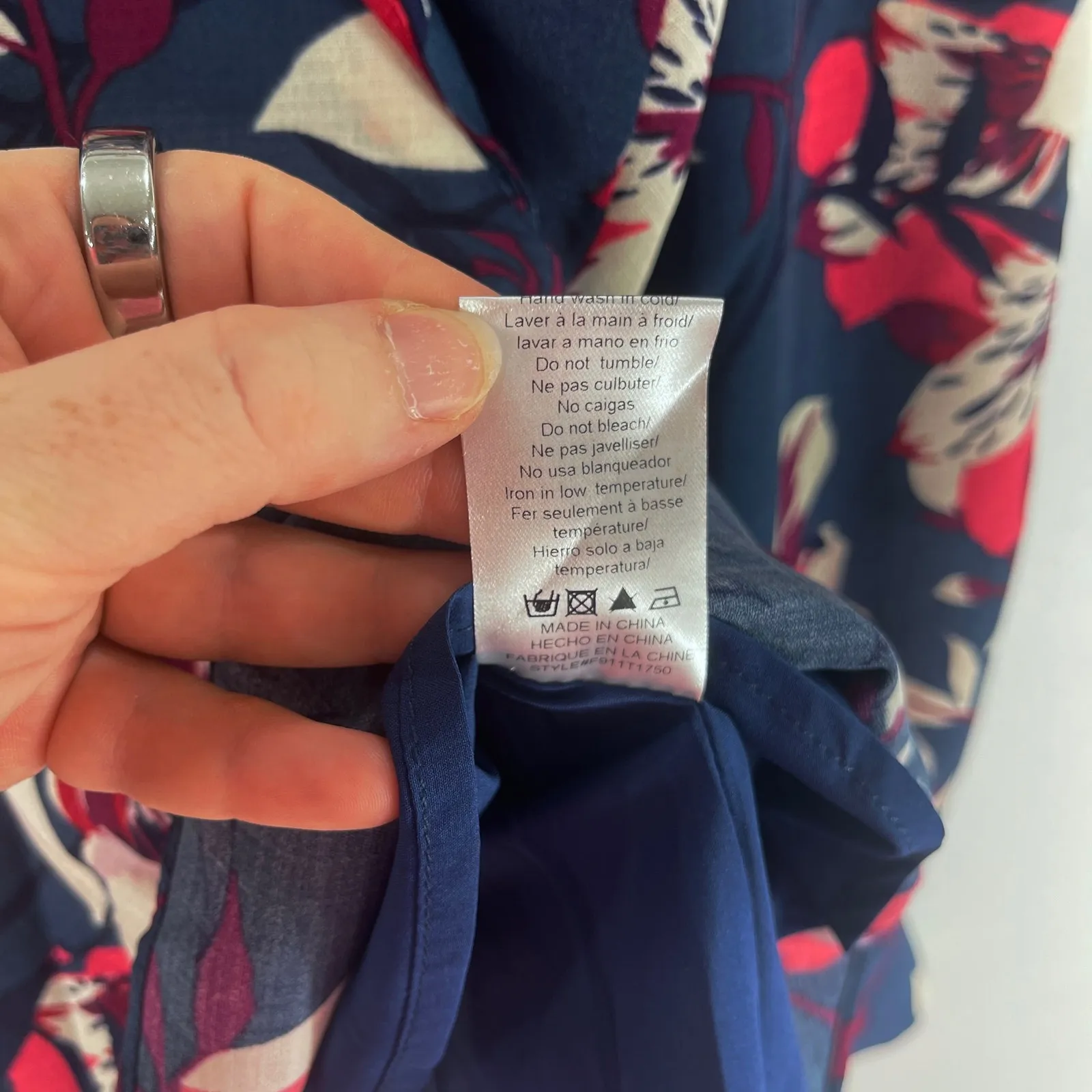 Adelyn Rae Blouse XS Navy Floral Wrap Tie Collared NWT Long Sleeve Work Top - Image 8