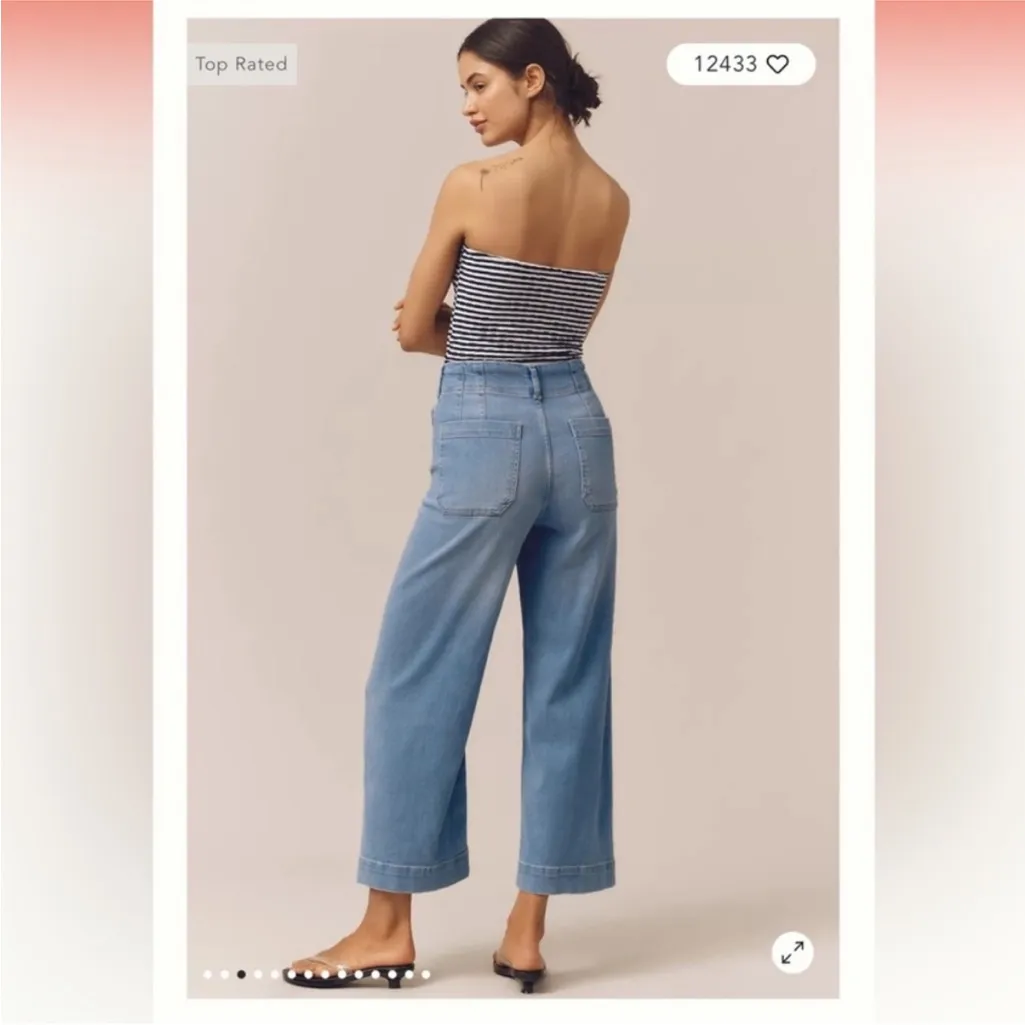 Anthropologie Maeve Colette Crop High-Rise Wide Leg Jeans in Korat Wash - Image 2