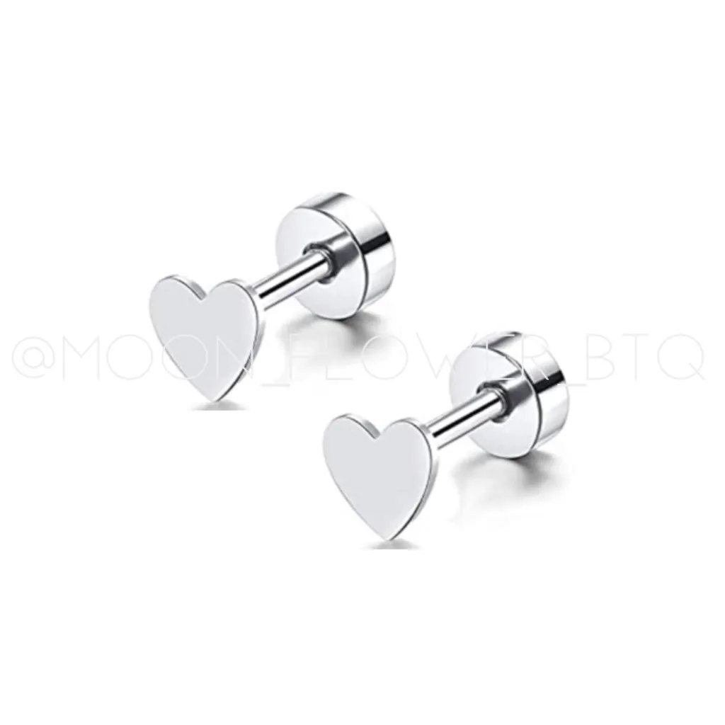 Silver Heart Flat Back Earrings - Image 8