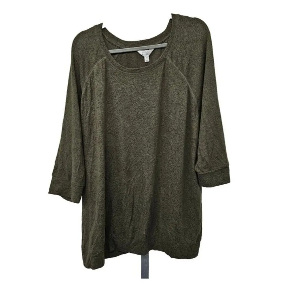 Market & Spruce Womens Tunic Size 3X Green Brushed Soft Knit Pullover 3/4 Sleeve - Image 2