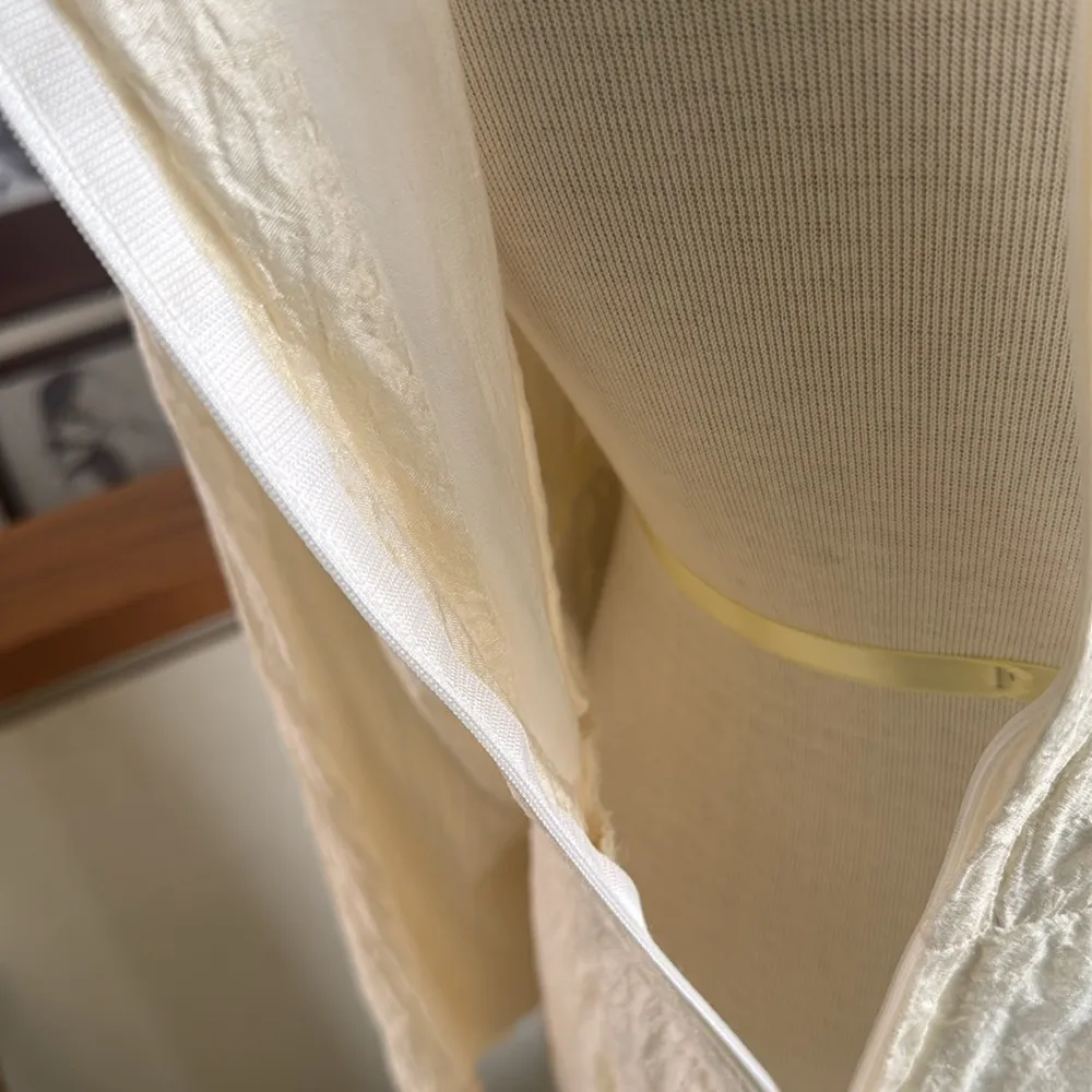 Raw silk organic  bohemian style Cream Long Sleeve Dress - Image 5