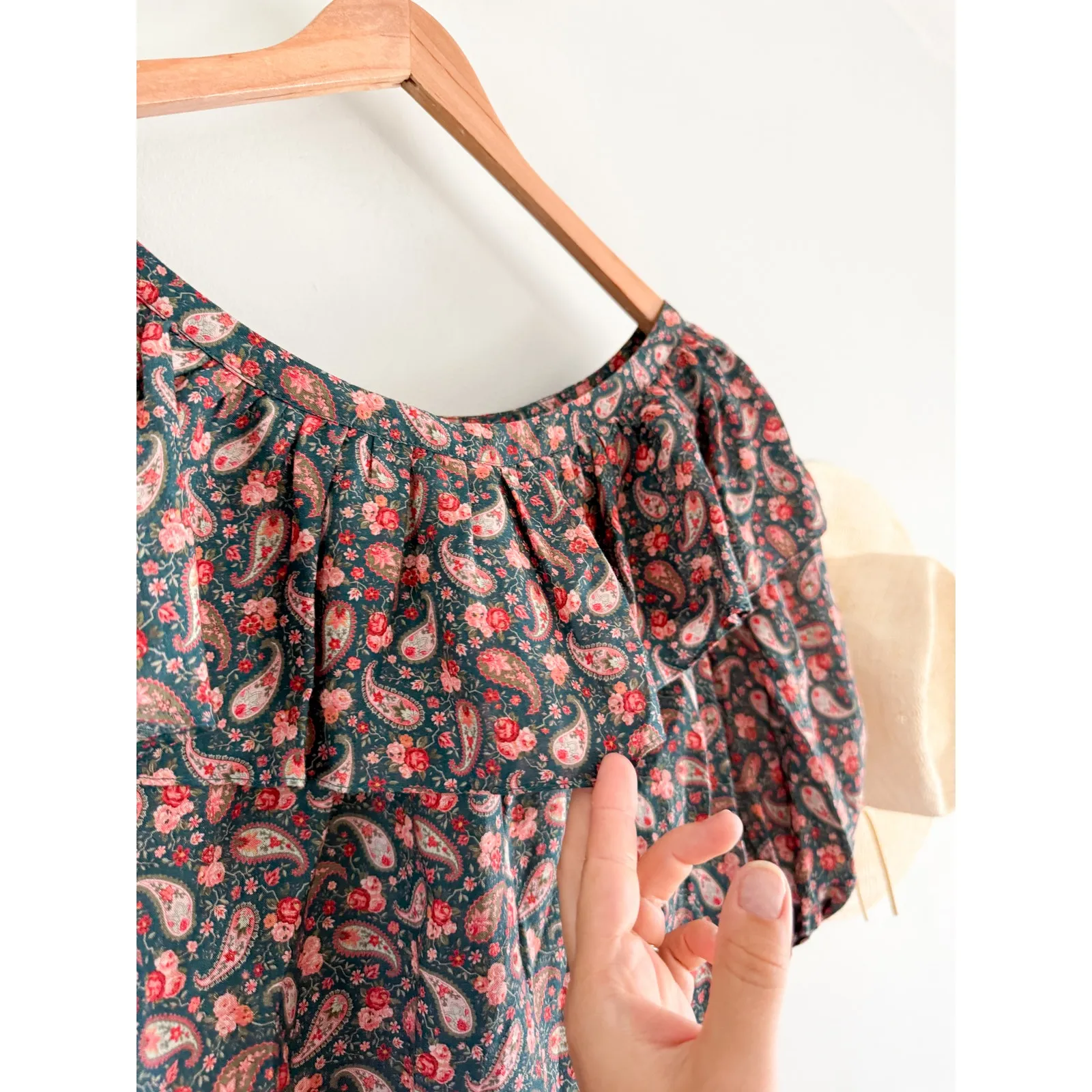 DÔEN | DOEN | Cielito Ruffle Top Teal Canterberry Paisley | Sz S Blue - Image 5