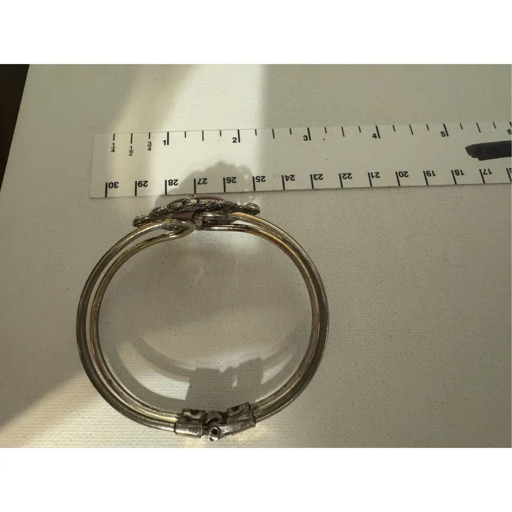 Vintage oval cats eye brass art deco statement cuff bracelet Gold - Image 9