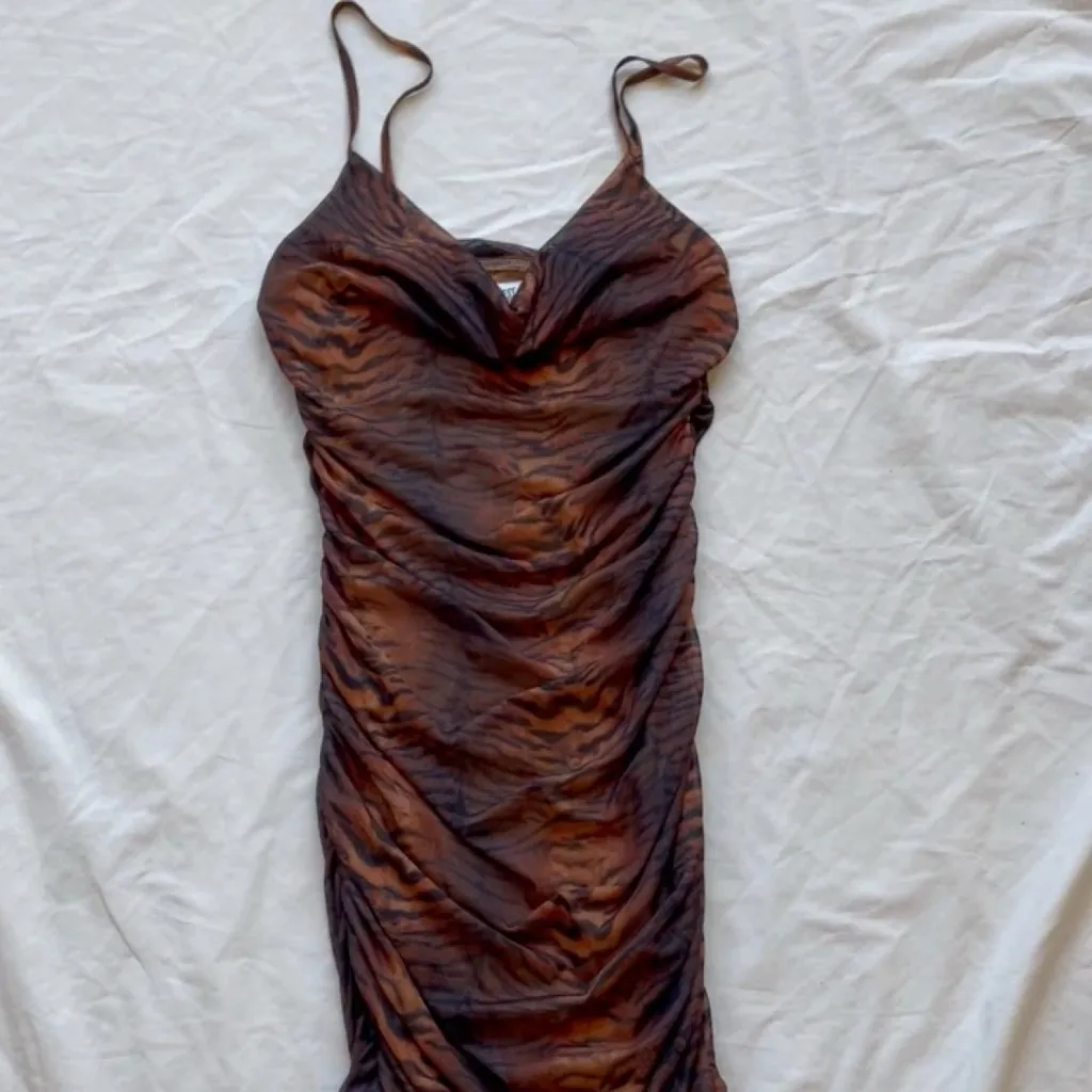 Princess Polly Animal Print Leopard Print Tiger Print mesh Cowl Neck Mini Dress - Image 4