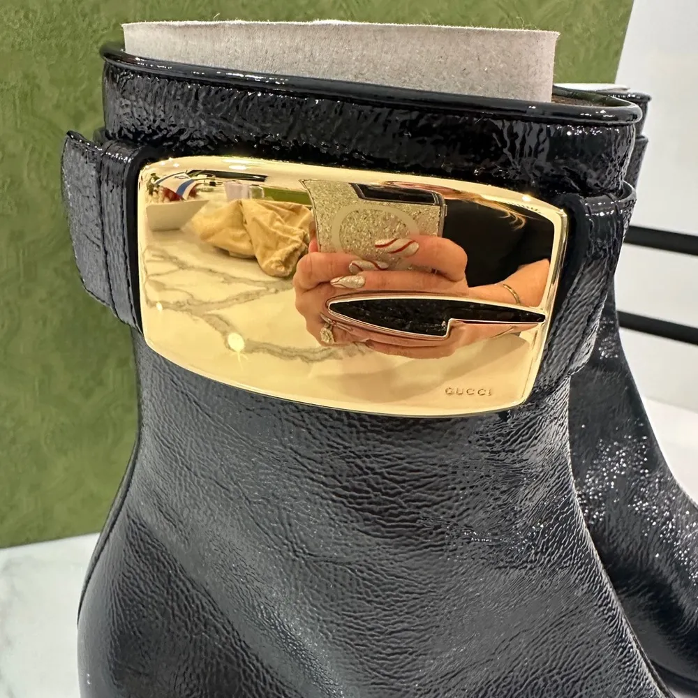 Gucci Retro G Patent Leather Booties - Image 2