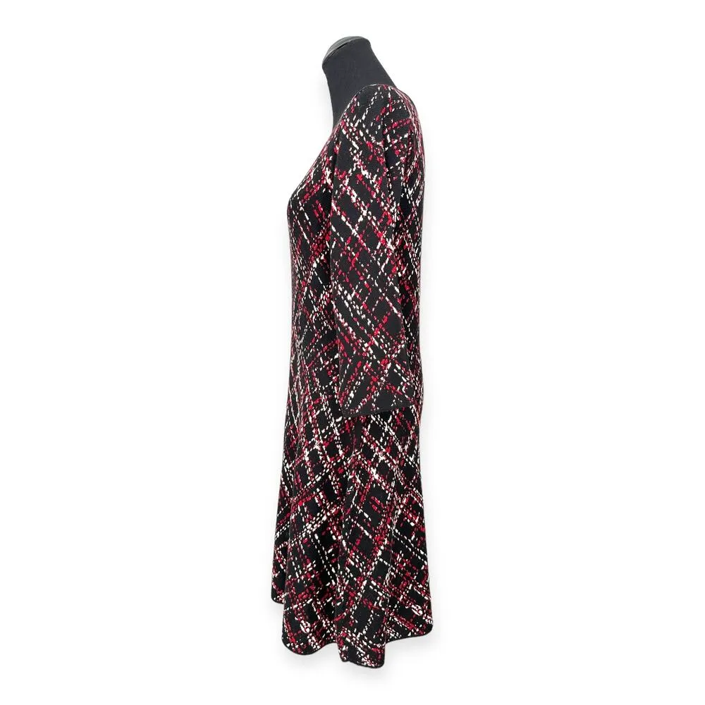 Neiman Marcus | NWT | Large | Black/Red Abstract Argyle 3/4 Sleeve Sweater Dress - Image 7