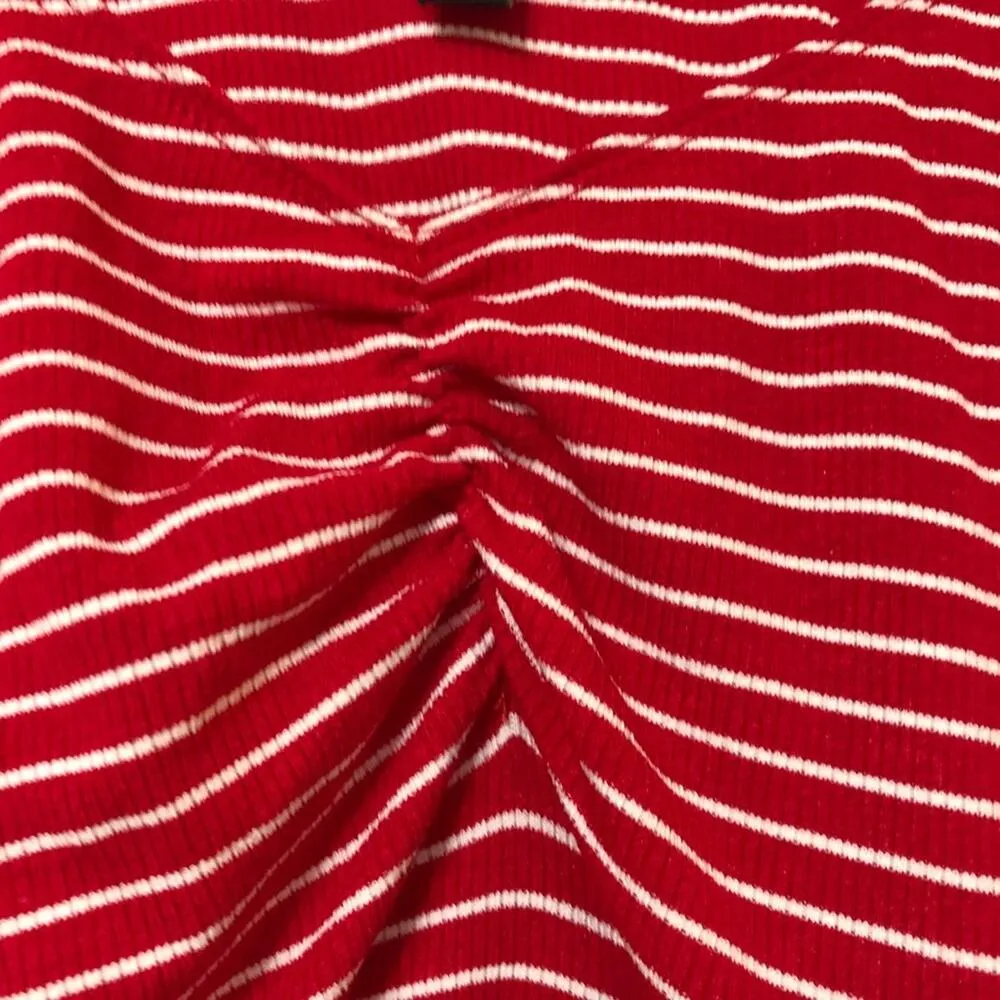 Lulus Red White Striped Cropped Short Sleeve Tee Womens XS Ruched Girly Ruffled - Image 4