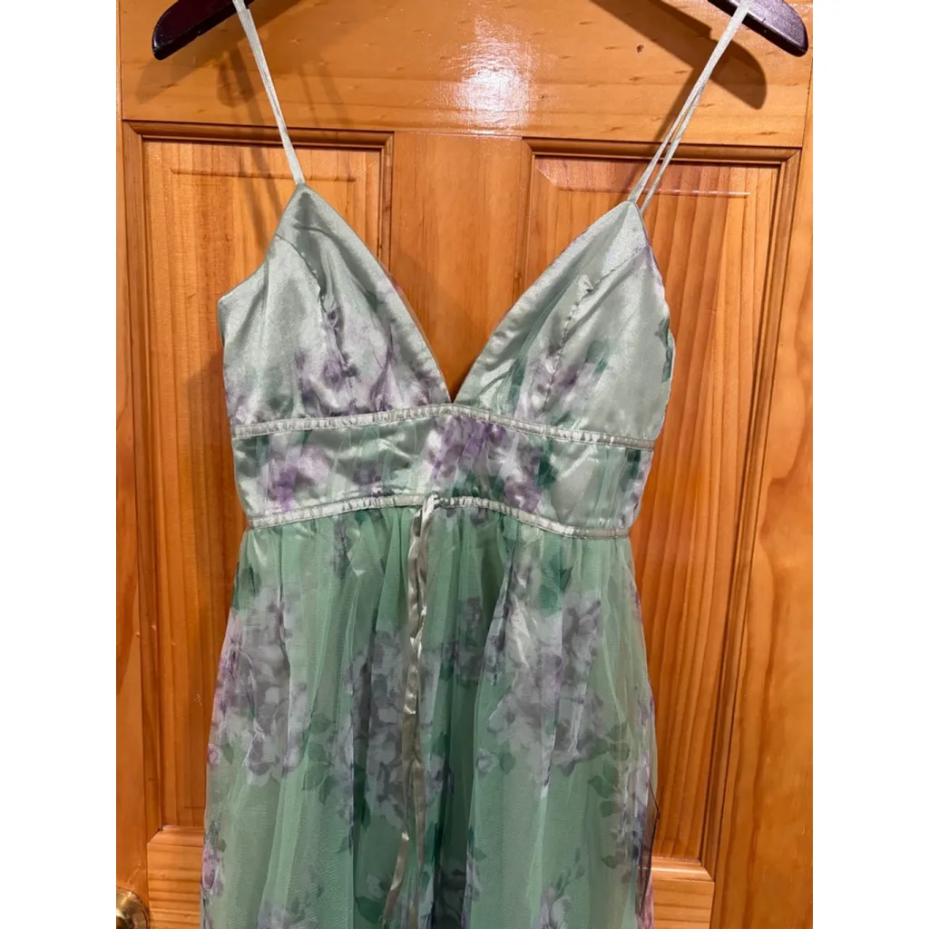 New w Tag Lulus Delightful Invitation Green Floral Tulle Sleeveless Maxi Dress Size XS - Image 2