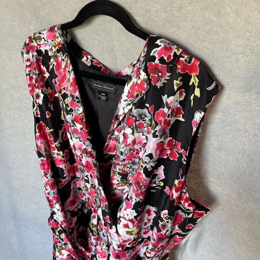 Jessica Howard Plus Size 24 Floral Wrap Dress Midi Length Sleeveless - Image 3