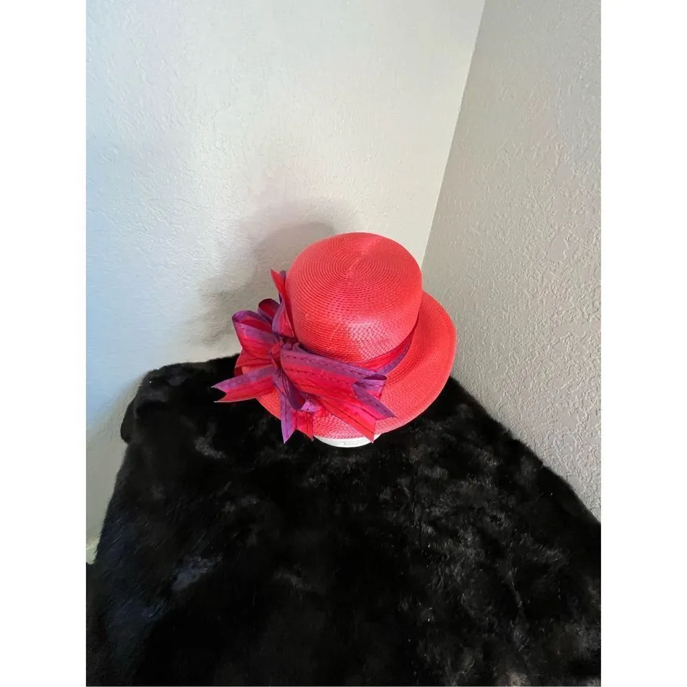 Frank Clive pink Red Wide Brim Floppy Hat derby Easter osfm - Image 3