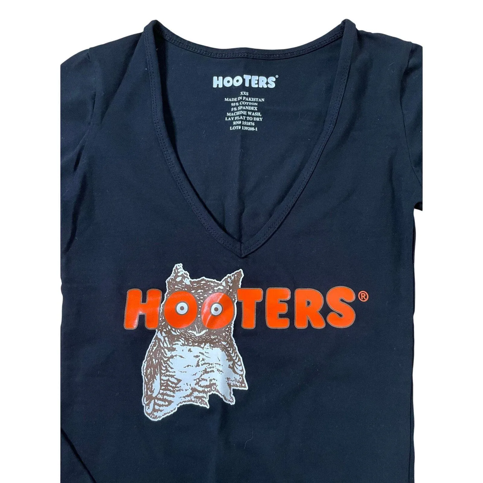 New Women’s Hooters Girl Rare Vintage Uniform Long Sleeve T shirt Black size Xxs - Image 3