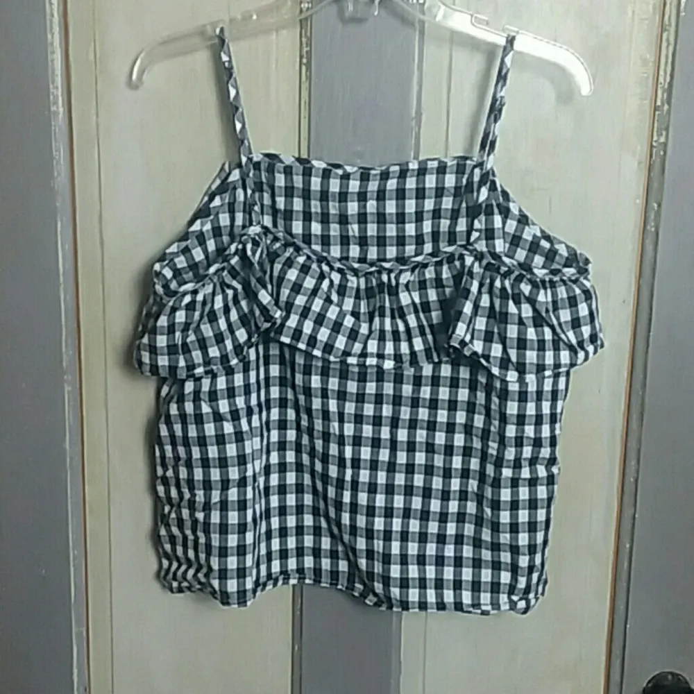 A New Day White And Black Plaid Thin Strap Blouse - Image 4