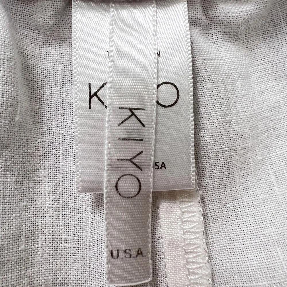 KIYO 100% Linen Gaucho Pants Cropped Wide Leg Elastic Waist White XL Made In USA - Image 5