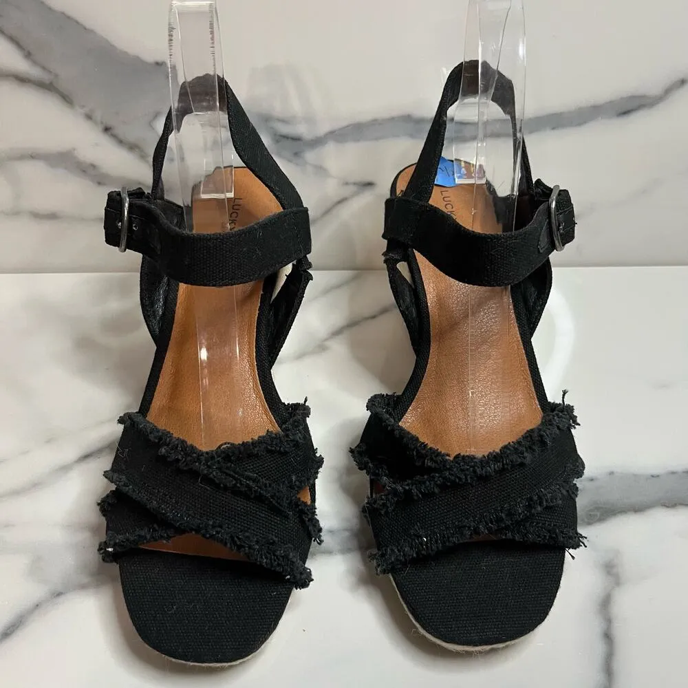 Lucky Brand | Women's Black Canvas Strappy Wedge Marveiy Sandal Sz 7.5 - Image 3