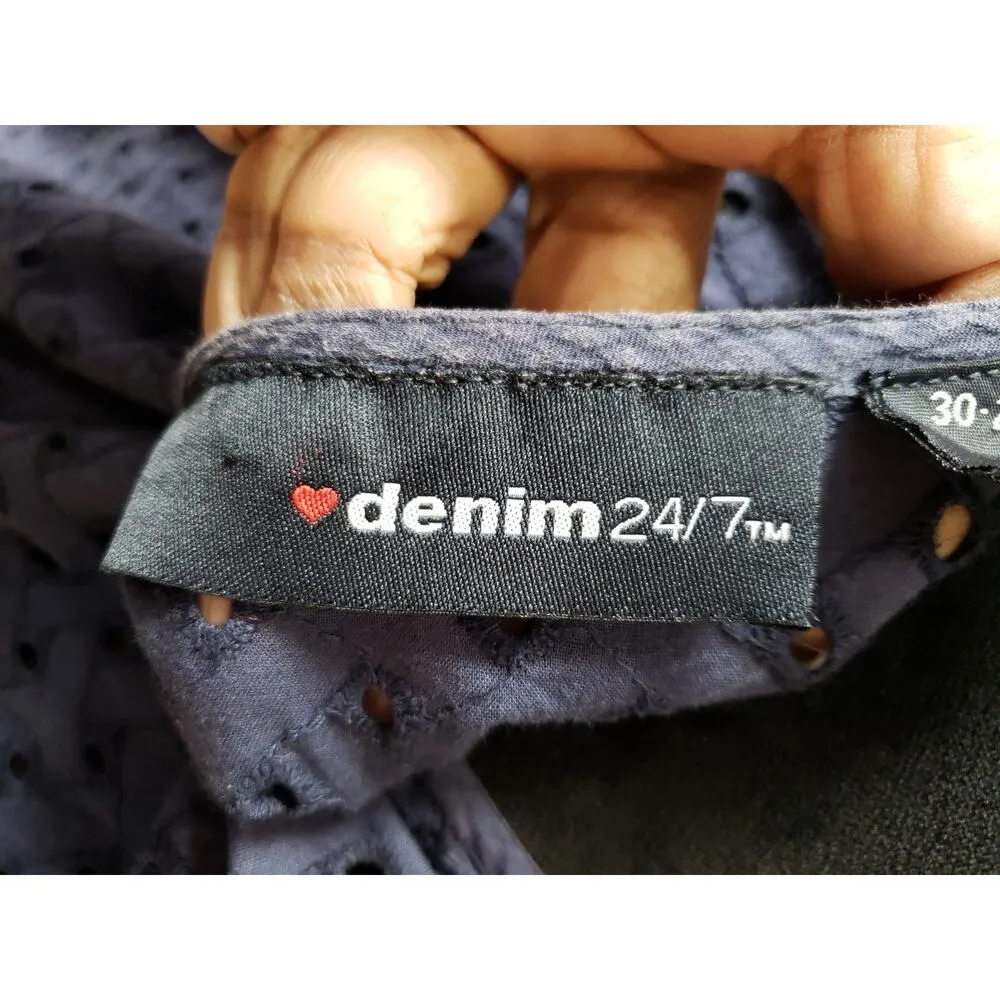 Denim 24/7 Tunic Top Women 24W Navy Blue Eyelet Embellished Boho Festival Chic - Image 11