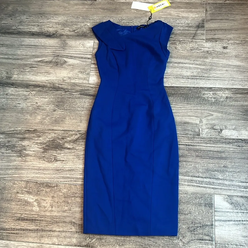 Karen Millen Tailored Pencil Sheath Dress Sz 4 BLUE FORMAL CASUAL NWT #179 - Image 2