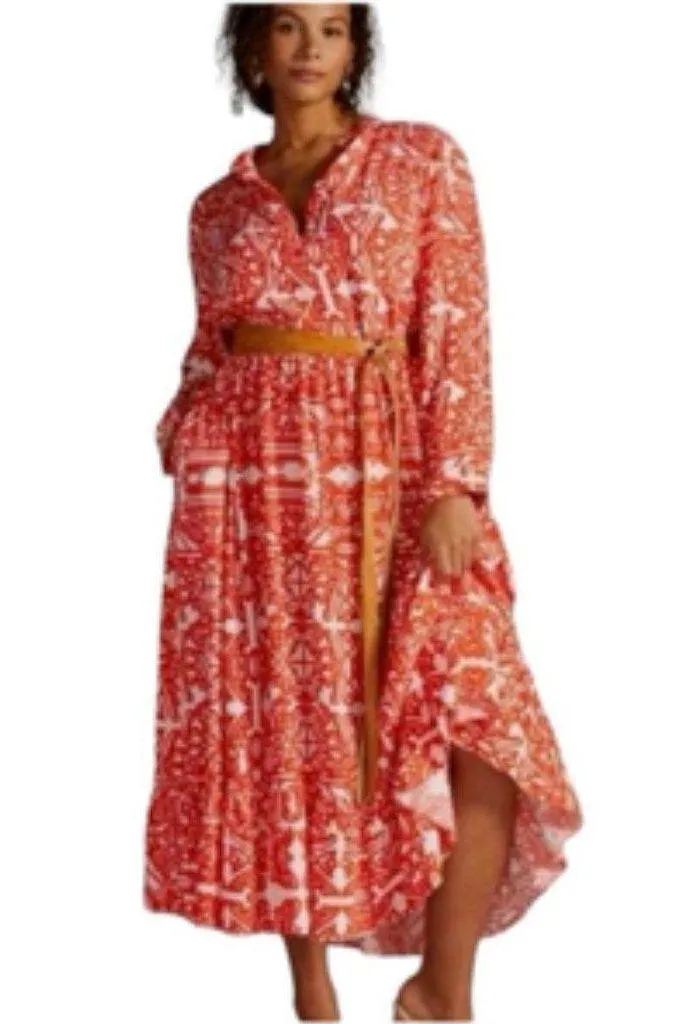 Mare Mare x Anthropologie Lynda Maxi Dress MEDIUM PETITE Tiered Boho Cottage Orange Size undefined - Image 2