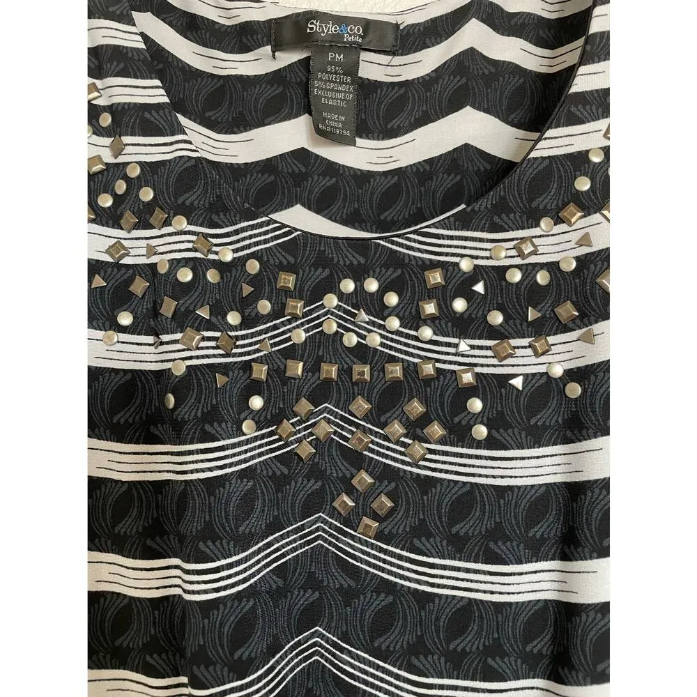 Style & Co. B&W Striped Embellished Tank Maxi Dress Size PM - Image 4