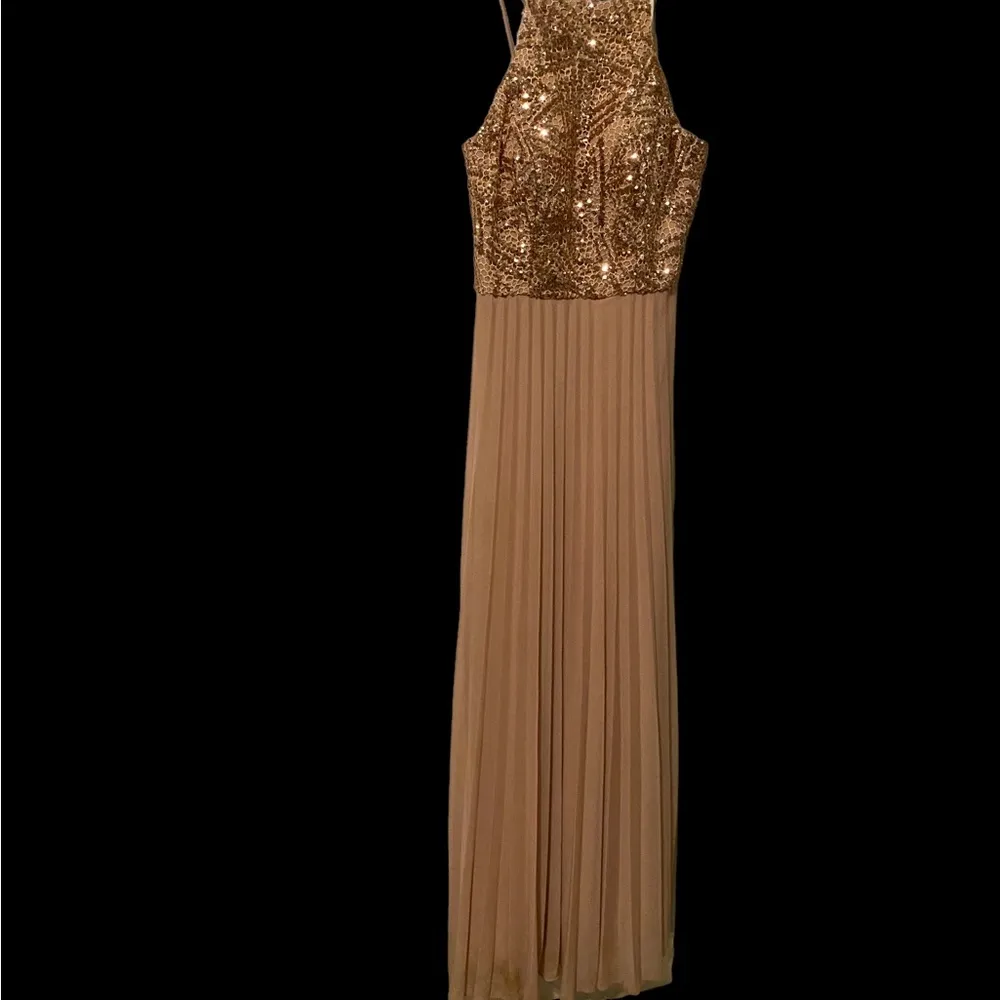 CACHET Champaign Sparkle ‎ Prom Dress Tan Size 4 - Image 3