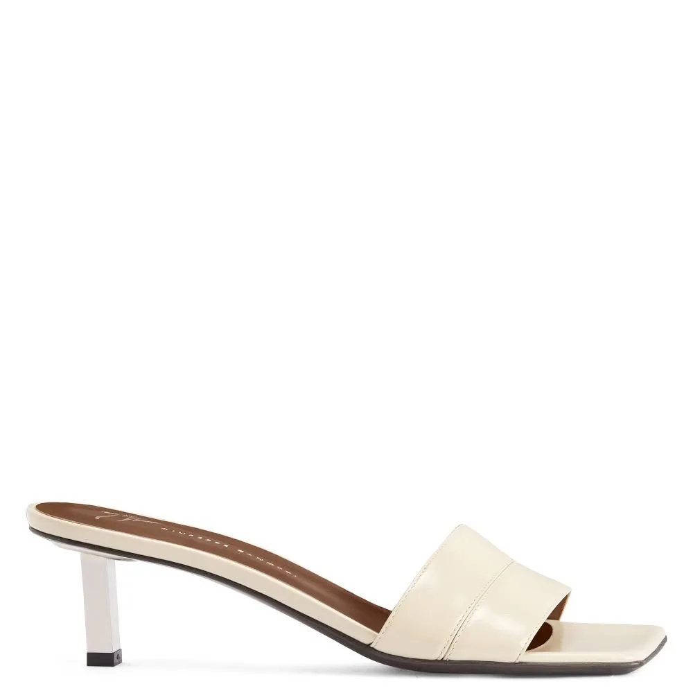 Giuseppe Zanotti Cream Leather Square Toe Kitten Heel Mules Sandals Sz 8 - Image 5