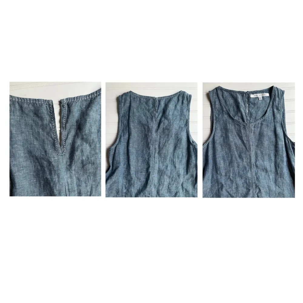 MAX Studio Linen Chambray Dress Blue Size Small Lightweight Pockets - Image 6