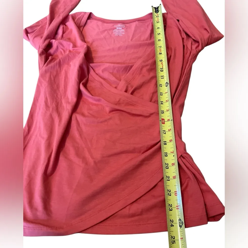 LL Bean Supima Cotton Long Sleeve Top Draped Open Neck Wrap Shirt Womens Medium - Image 6