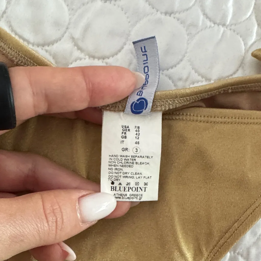 Women size medium Stylish Tan Bikini Set with black sequin dragonfly - Image 6