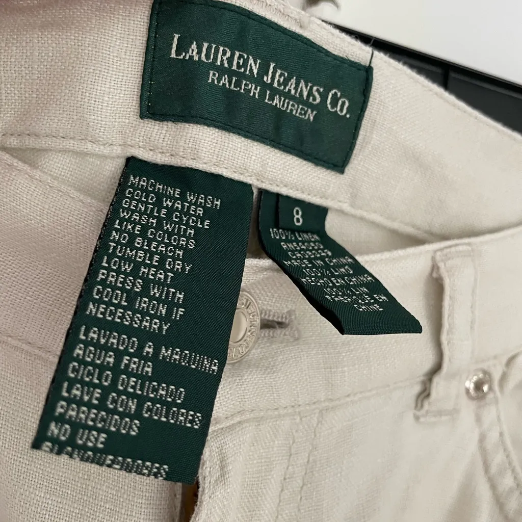 Lauren Ralph Lauren 100% Linen Straight Leg Beige Pants Coastal Beach Summer 8 - Image 2
