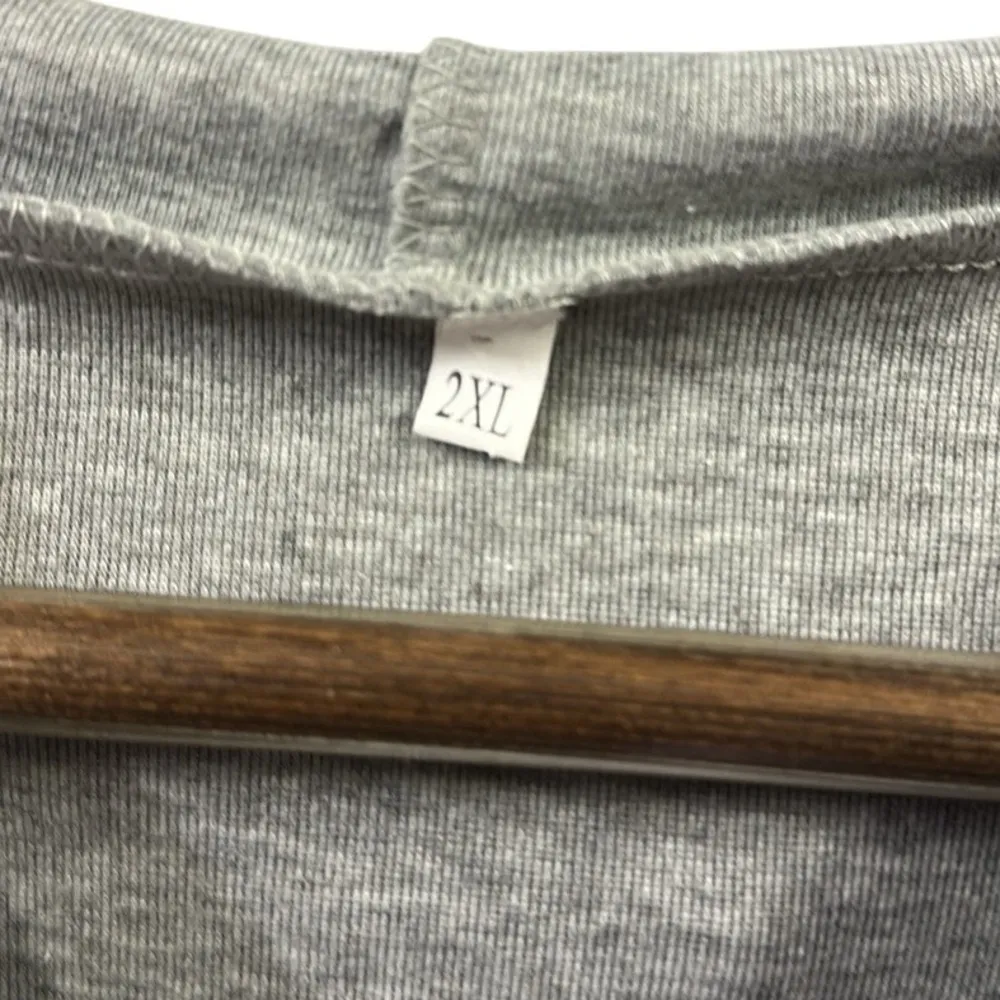 Leopard Colorblock Drop Shoulder Kangaroo Pocket Hooded Long Sleeve Top 2XL Gray Size 2X - Image 10