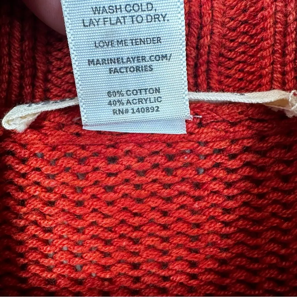 Marine Layer Mock Neck Sweater Womens Small Orange Tan Colorblock Knit Pullover - Image 7