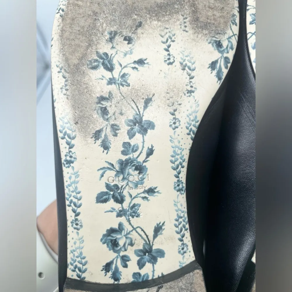 Gucci Black Leather Snake skin bow embellished GG Ballerina flats EU 38.5 - Image 11