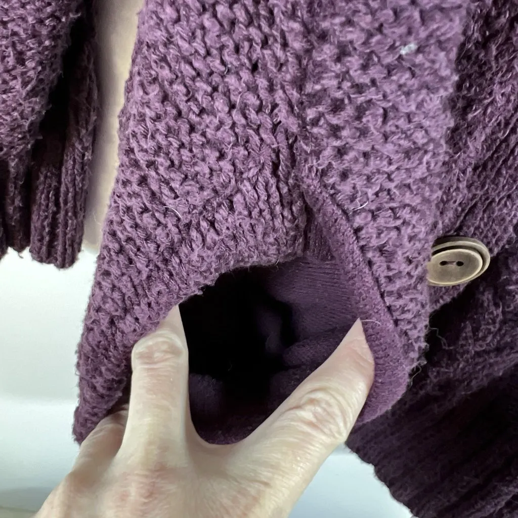 FREE PEOPLE Sz Small ESPRESSO CABLE KNIT CARDI CARDIGAN SWEATER Violet‎ Panther - Image 10