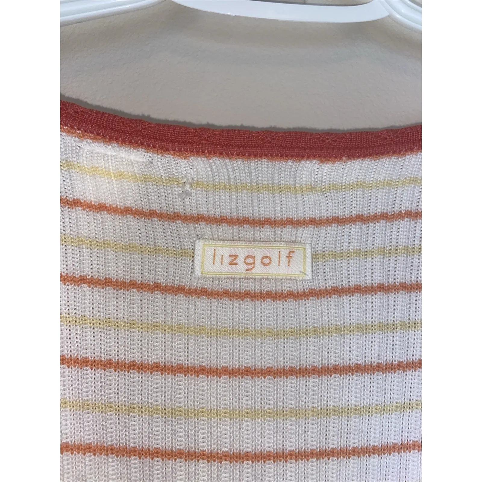 Lizgolf Liz Golf White Striped Knit Button Front‎ Cardigan Sweater Womens 1X VTG - Image 5