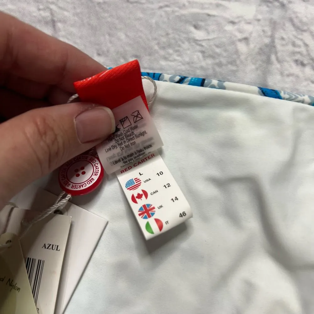 Red Carter Hipster Bikini Bottoms Azul Blue White Floral Size L New - Image 4