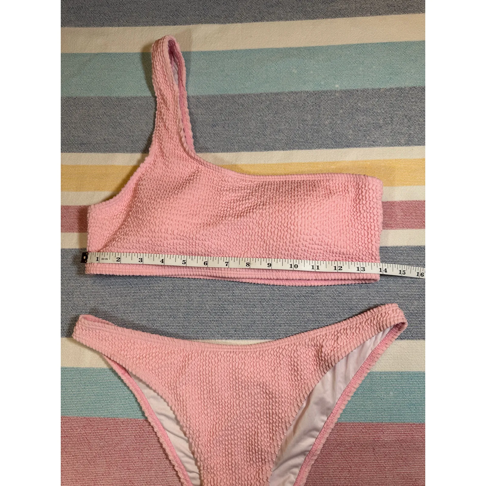 NWOT Flirty Pink One Shoulder Bikini Set | Smocked High Cut Swimwear – Sz Large - Image 4
