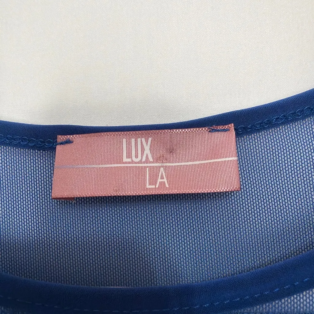 LUX LA Blue Mesh Overlay Dress Set Slip Dress Long Sleeve Size M Stretch(E17) - Image 6