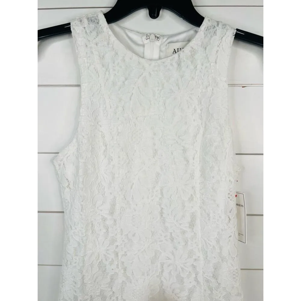 Aura Sleeveless White Lace Crew Neck Maxi Dress Boutique XS Illusion Hem - Image 4