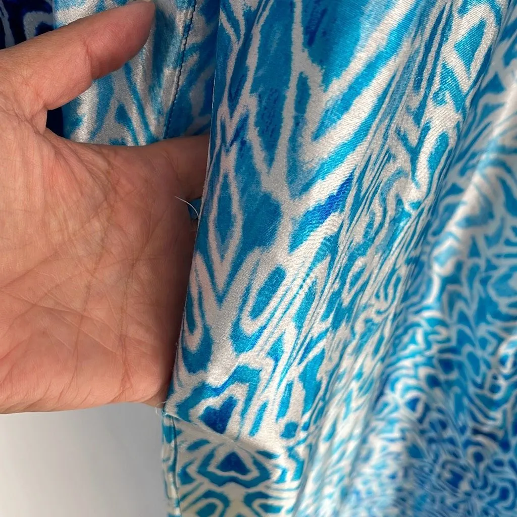 Oscar De La Renta Pink Label Womens Printed Satin Kaftan Nightgown Blue Large - Image 5