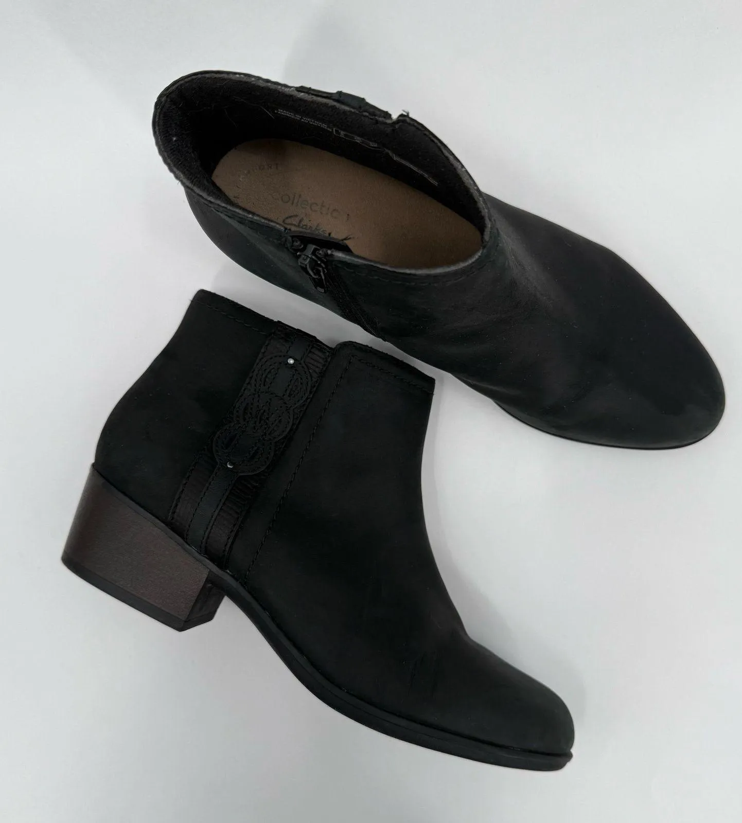 Clarks Adreena Lilac Ankle Boots SZ 7.5 Black Nubuck Booties Block Heel Leather - Image 16