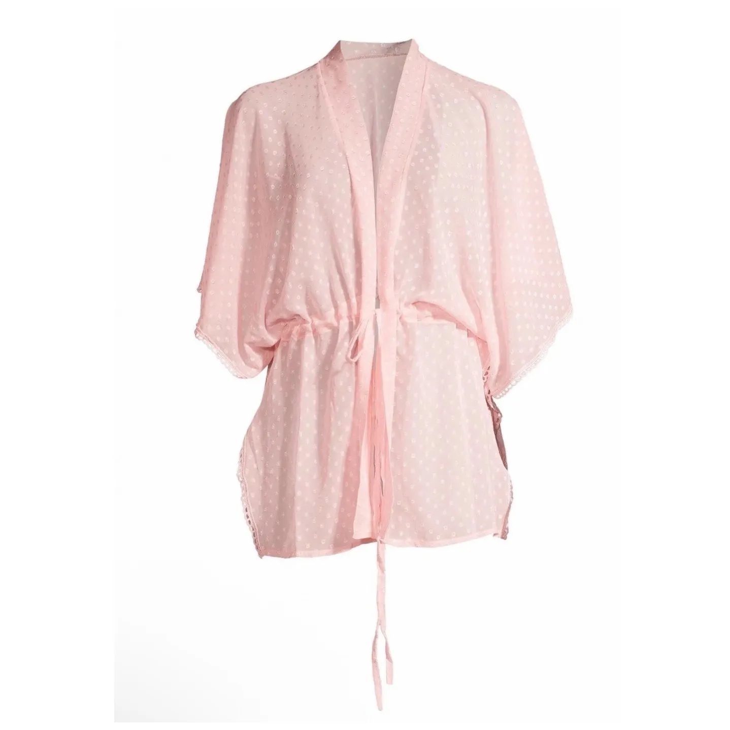 Time and Tru Women 2X Pink Sheer Dotted Tie Waist Kimono Robe Valentine's Day Size XXL - Image 4